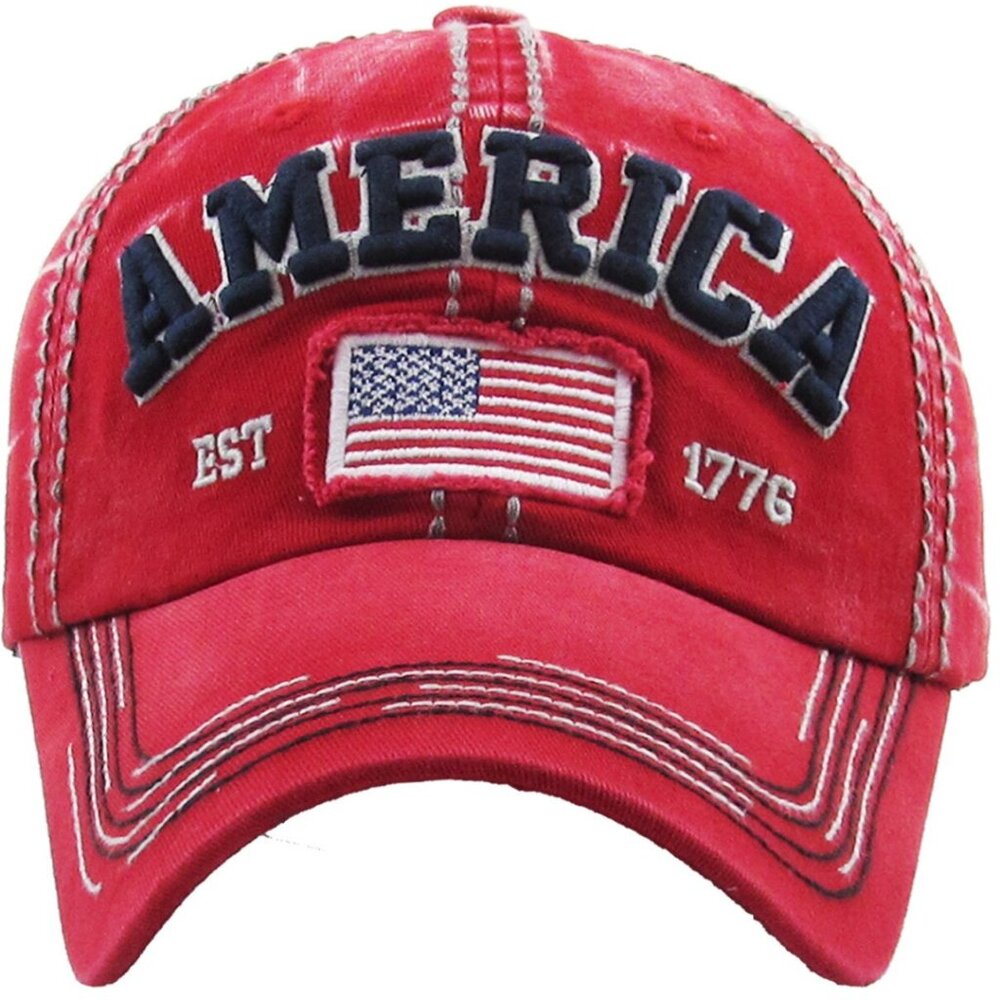 KBETHOS American Flag Americana Red Distressed Ball Cap Hat NWT